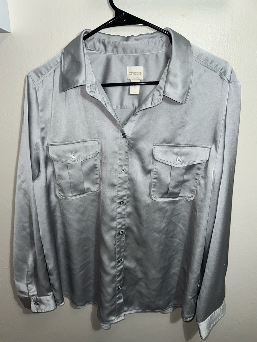 Chico's Silver Satin Men's Button-Down Shirt